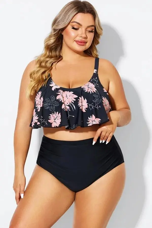 Floral Print Sexy Scoop Neck Bikini Top