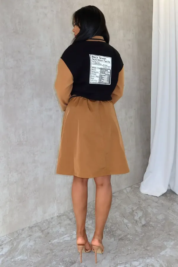 Black Queen Varsity Jacket Trench Dress