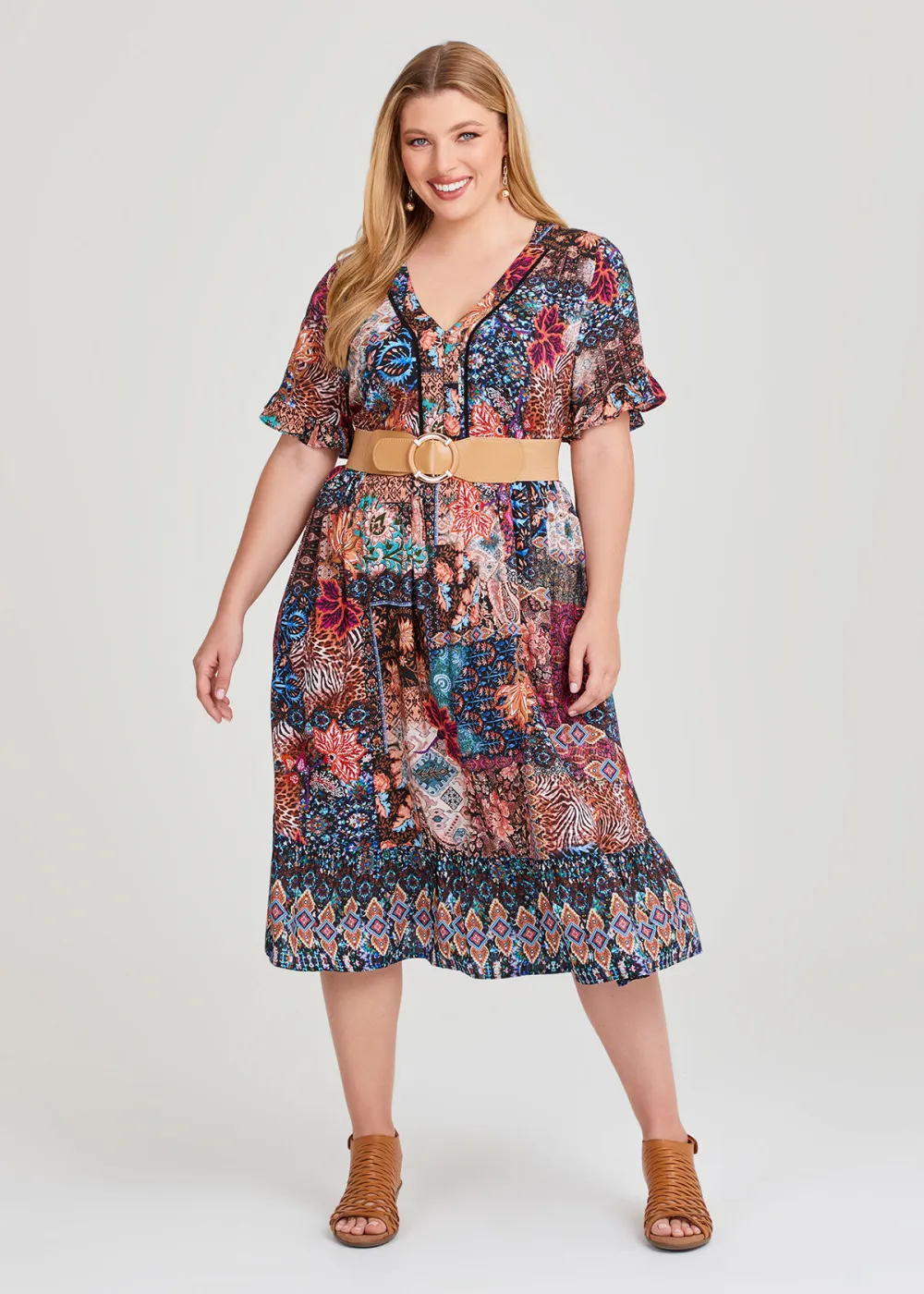 Natural Ikat Patchwork Dress
