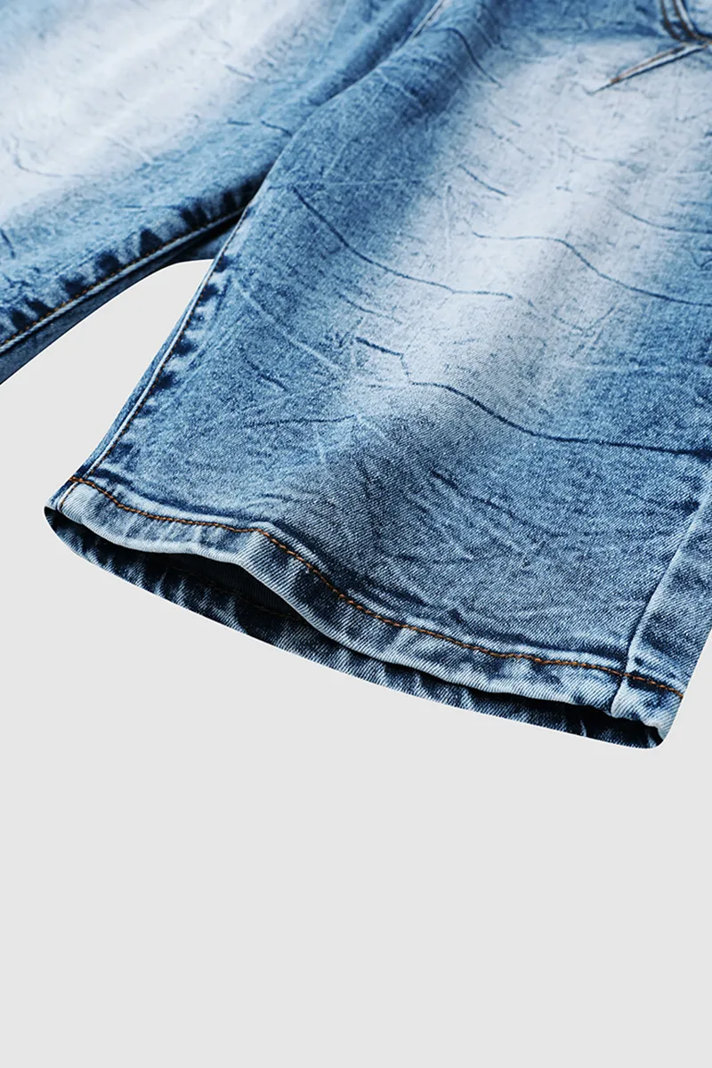 Wash Wide Waistband High Waist Denim Bermuda Shorts