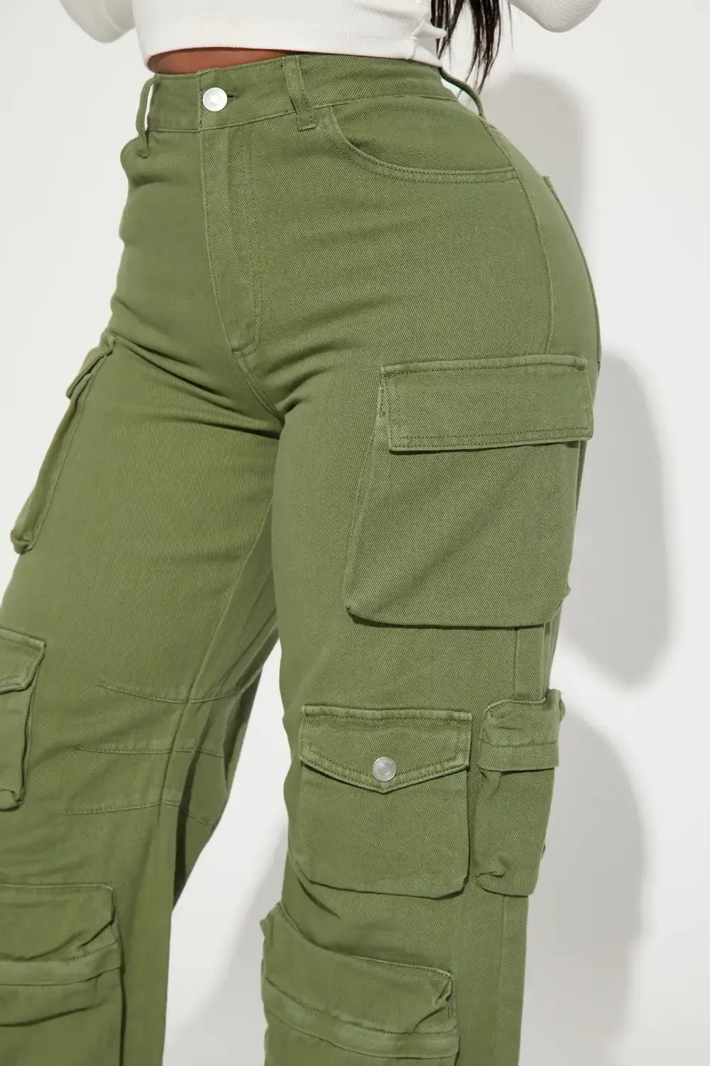 Melrose High Rise Cargo Jean - Olive