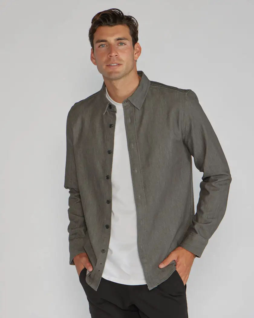 Tech Denim Long Sleeve Button Down