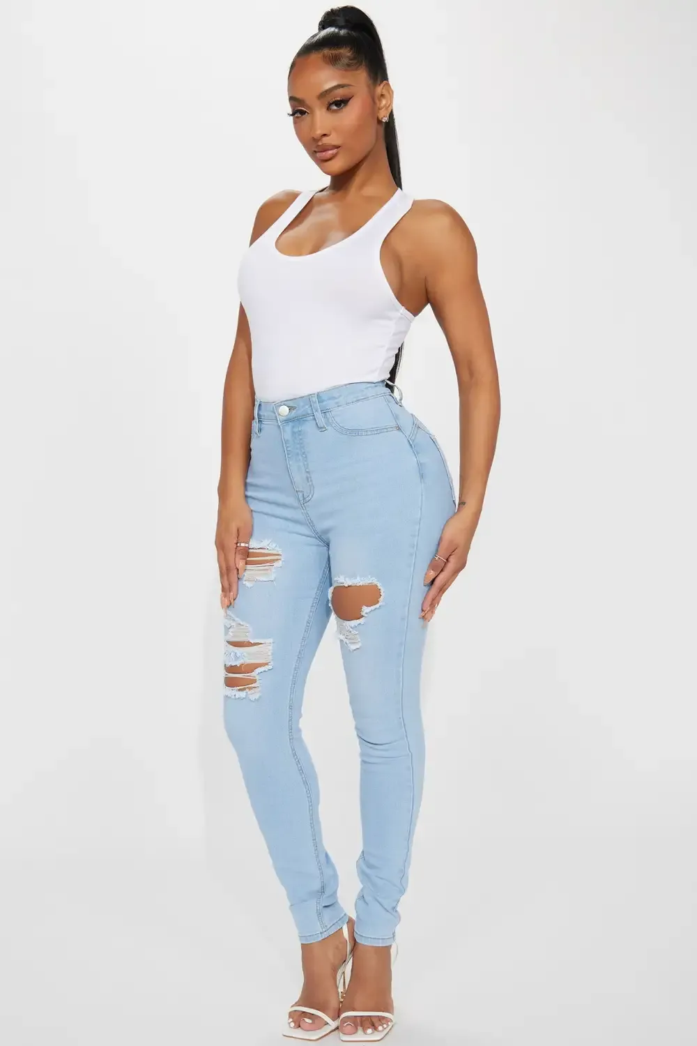 Shelby Booty Lifting Ripped High Rise Stretch Skinny Jeans - Light Wash