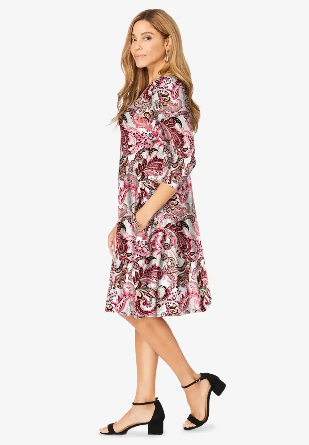 Stretch Knit Three-Quarter Sleeve T-shirt Dress