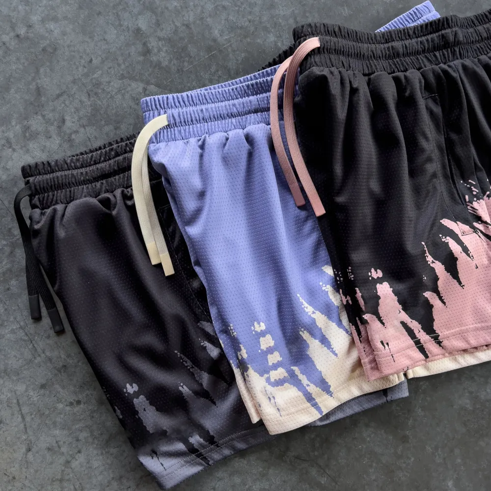 MUAY THAI SHORTS (MID THIGH CUT) SHATTER - BLACK / GREY