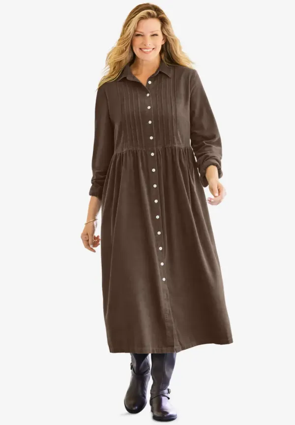 Button Front Corduroy Dress