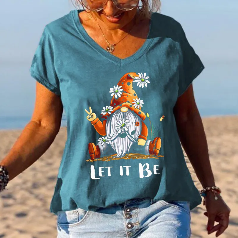 Let It Be Peace Gesture Little Man Pattern Women Tees