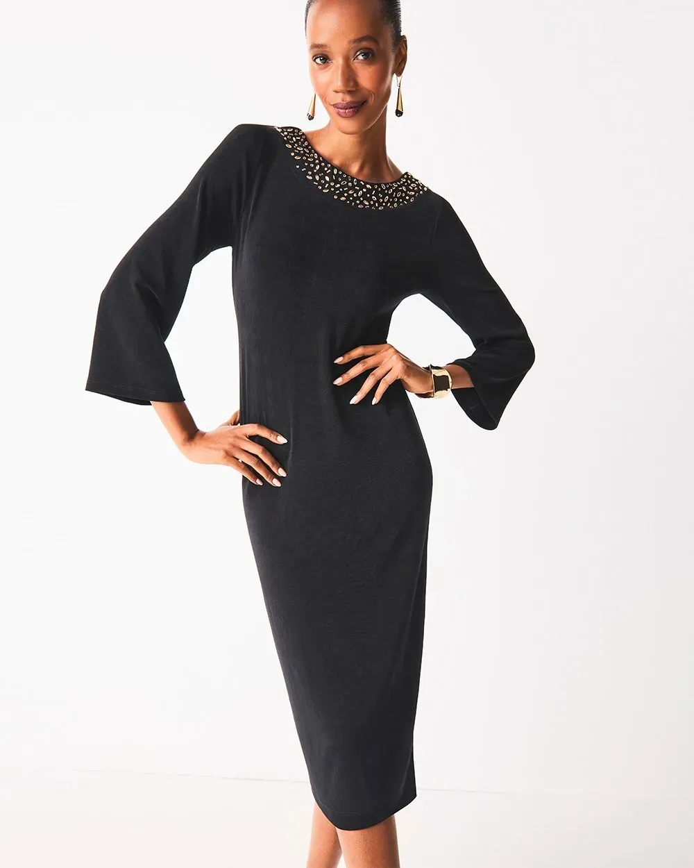 TravelersTM Rhinestone Scoopback Midi Dress