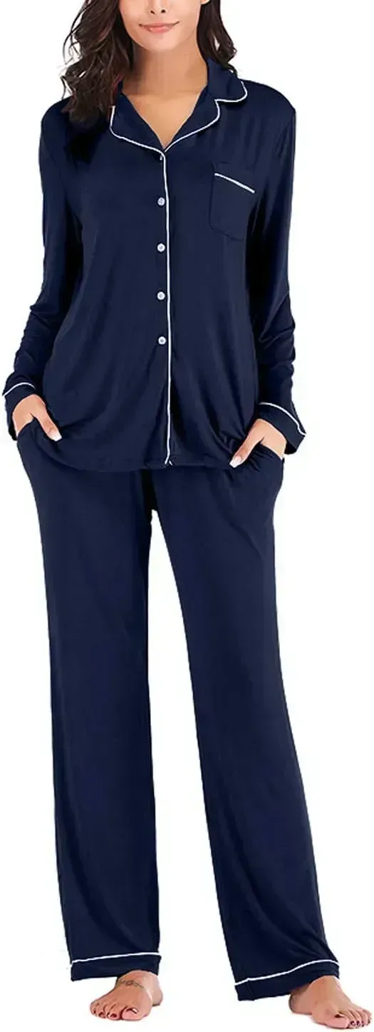 Women's Pajama Sets Long Sleeve Button Down Sleepwear Nightwear Soft Pjs Lounge Sets