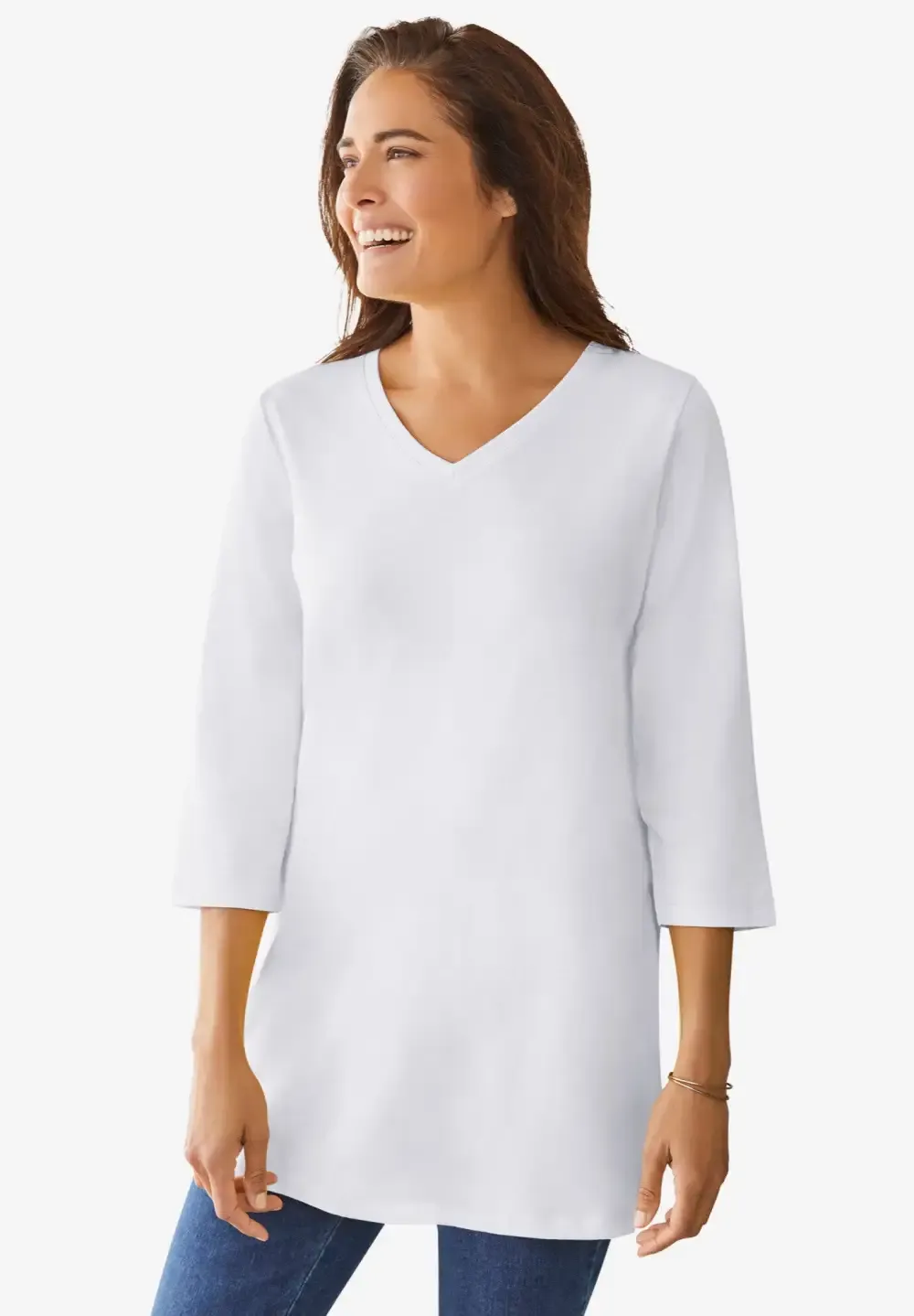 Perfect Three-Quarter Sleeve V-Neck Tunic