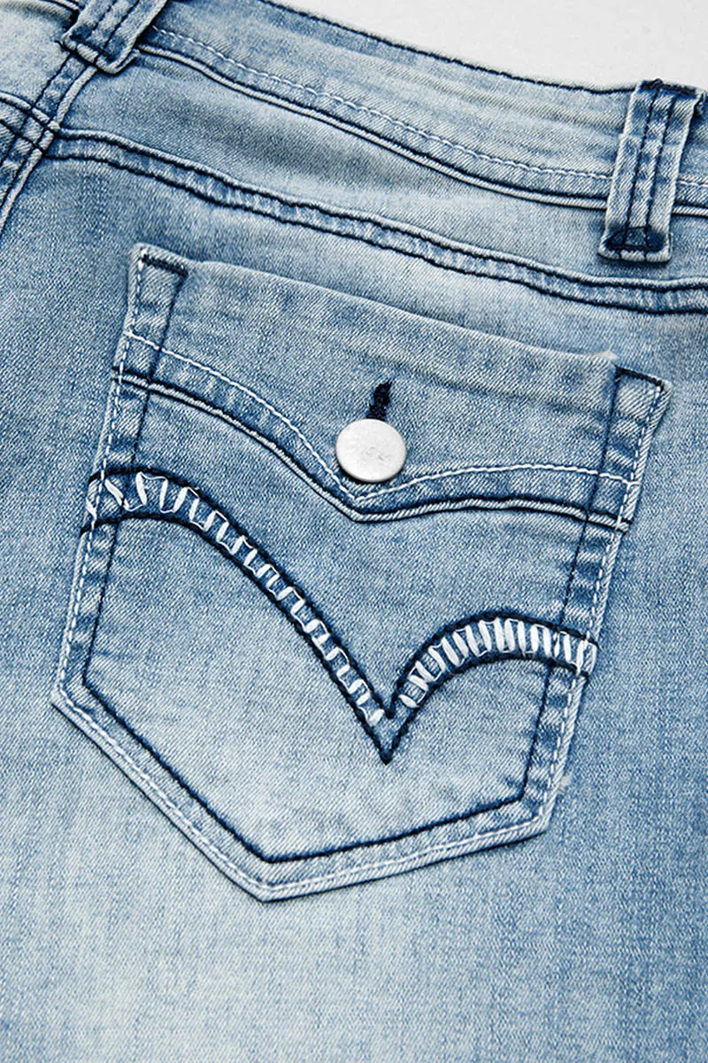 Raw Hem Stitch Detail Mid Waist Denim Shorts