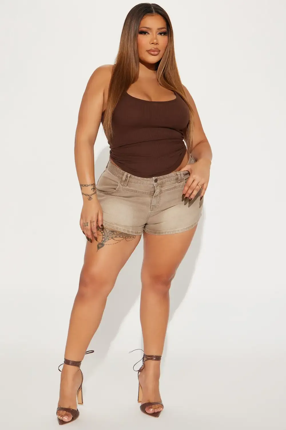 Call It Like It Is Stretch Denim Shorts - Brown