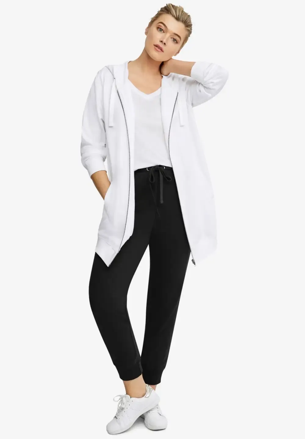 French Terry Long Zip Front Hoodie