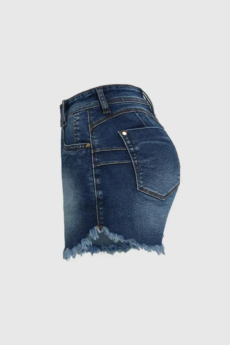 Raw Hem Button Fly High Rise Denim Shorts