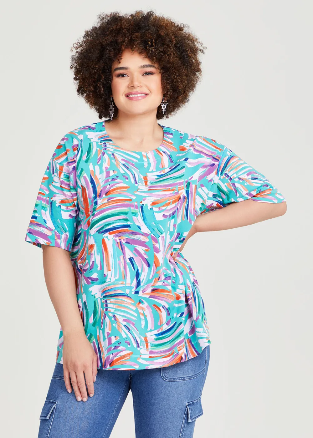Cotton Brushstroke Print Top