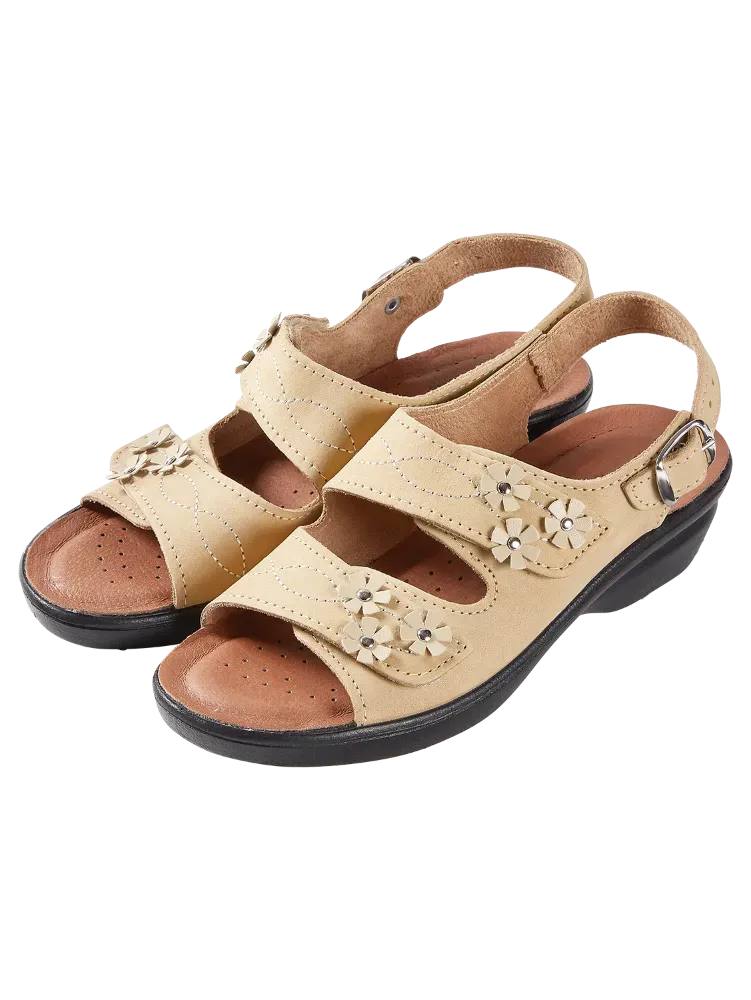 Women's Beautiful Blossoms Adjustable Leather Sandals