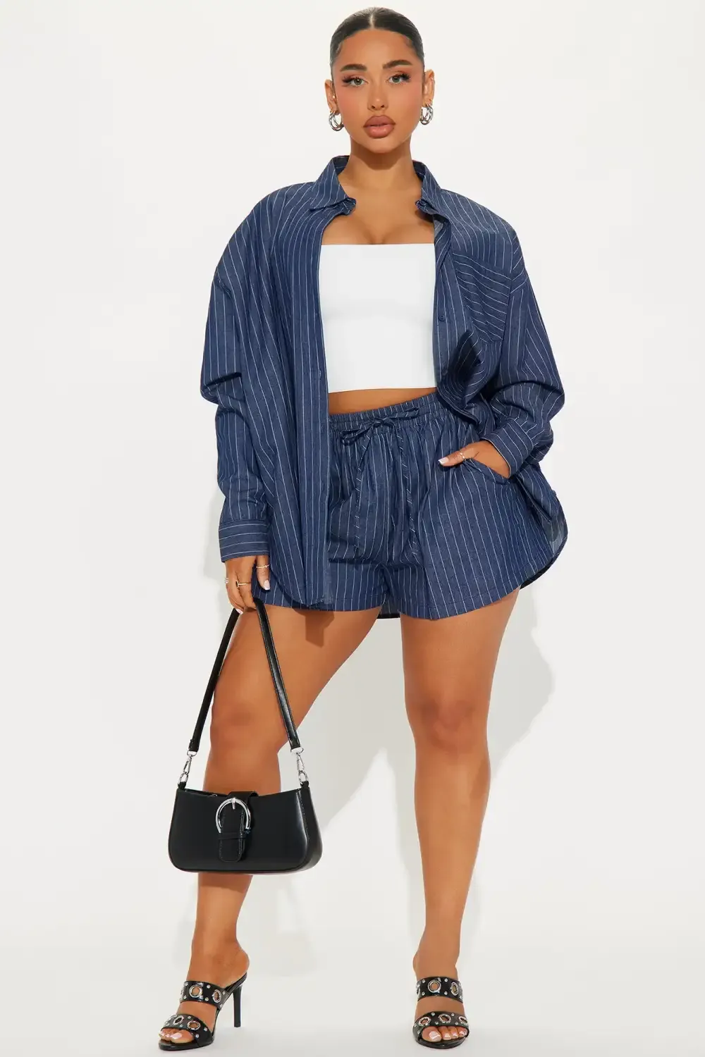 Anderson Pinstripe Short Set - Dark Wash