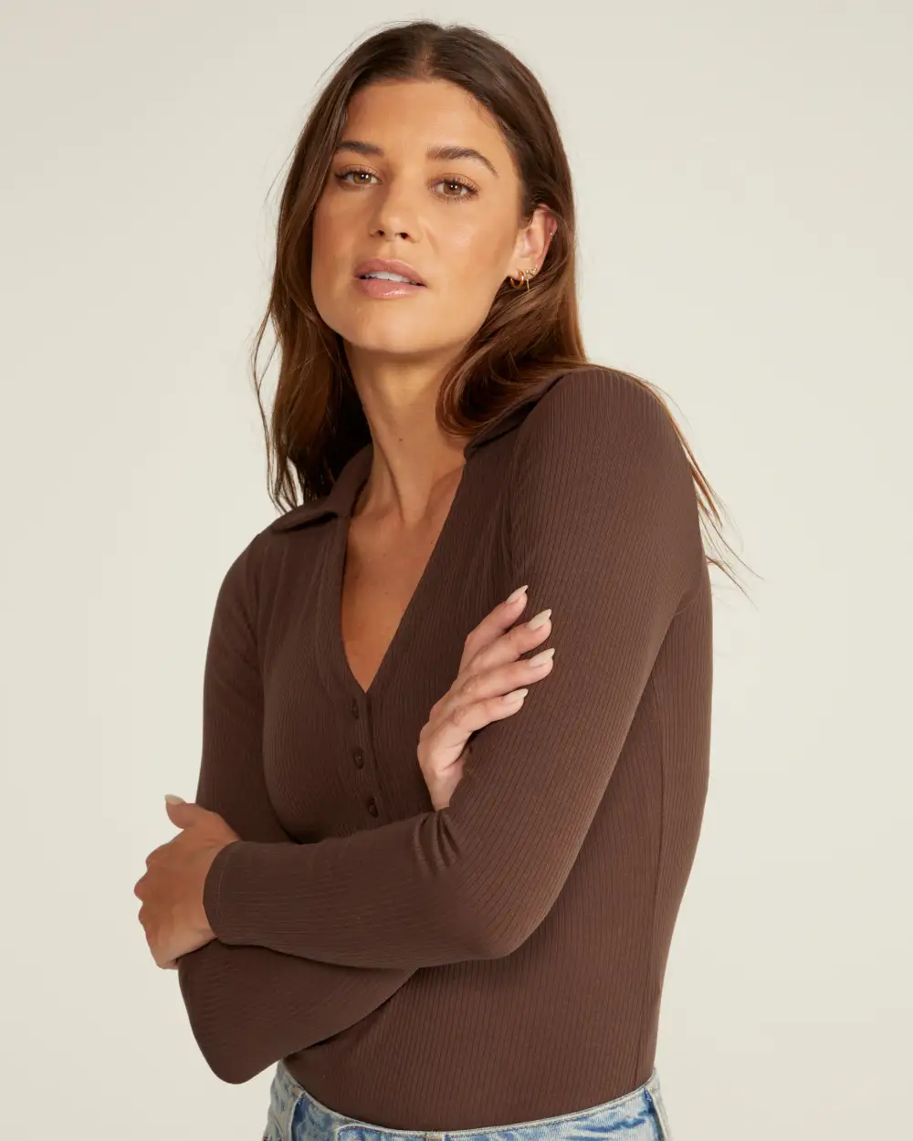 Rib Collar Long Sleeve Bodysuit