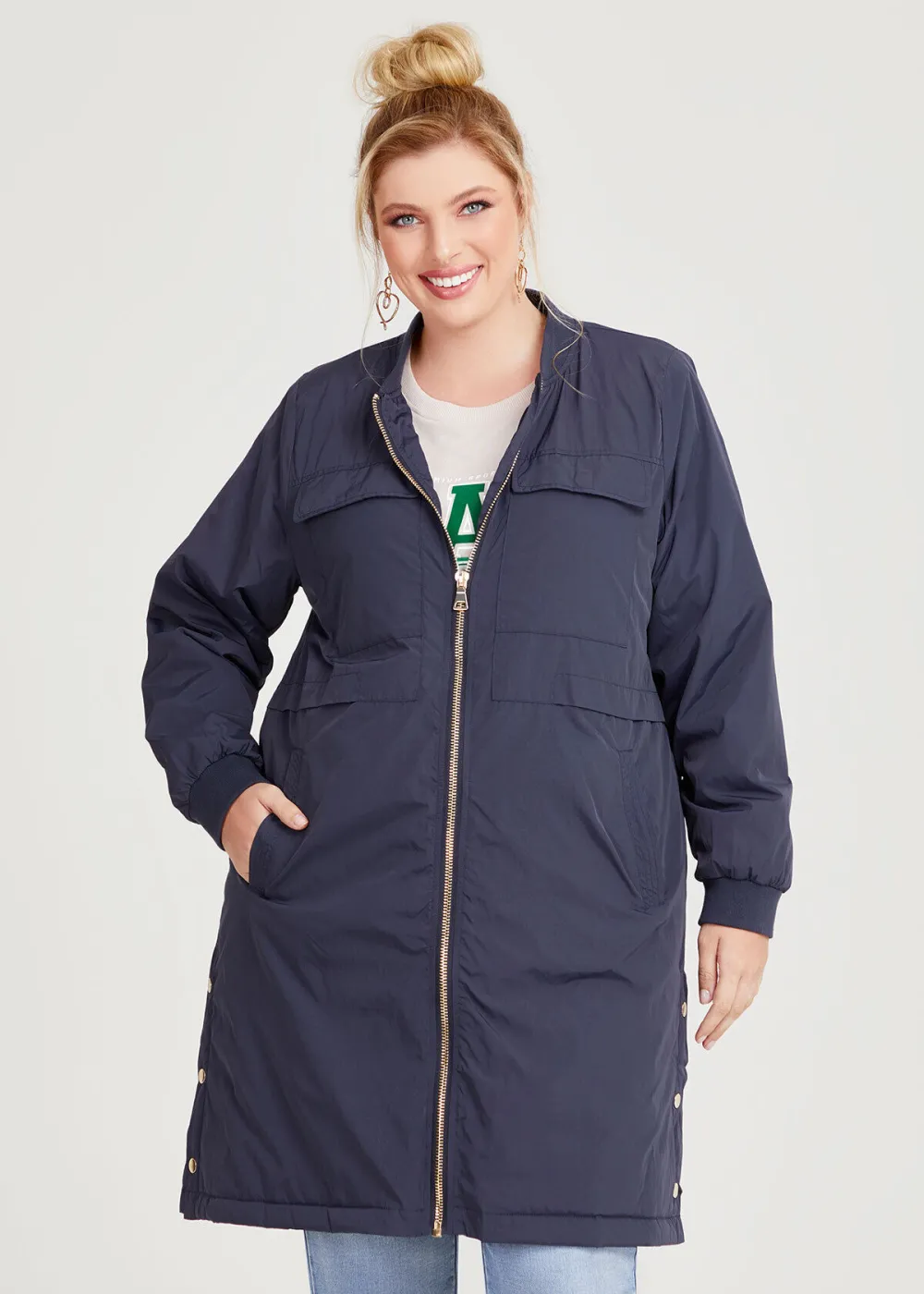 Long Line Casual Zip Jacket