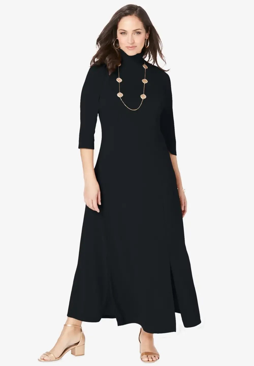 Mockneck Slit Maxi Dress