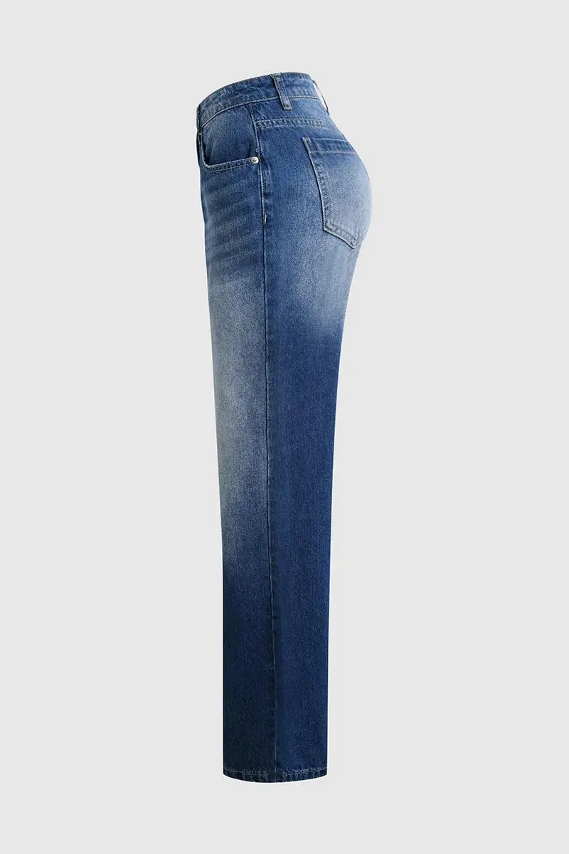 Wash High Stretch Low Waist Straight Leg Jeans