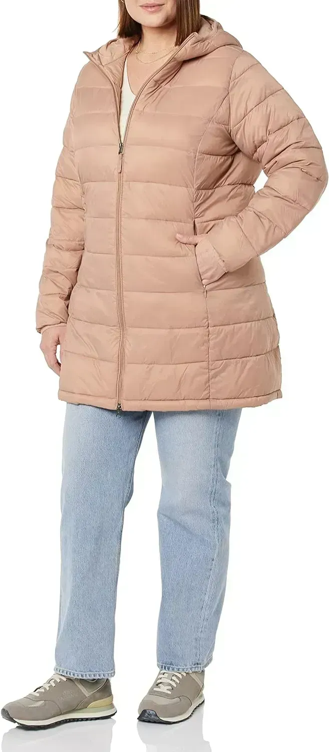 Women's Lightweight Water-Resistant Hooded Puffer Coat (Available in Plus Size)