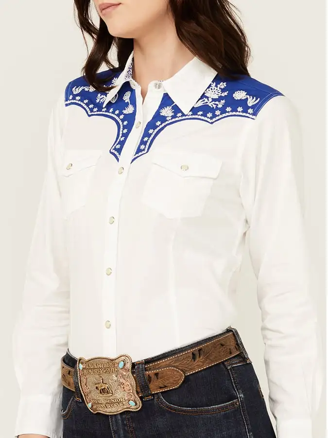 Women's Vintage Western Art Print Casual Linen Shirt