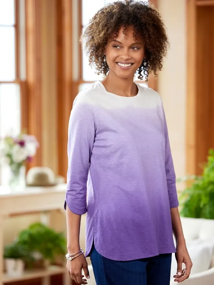 Women's Ombre Cotton Knit Top With 3/4 Sleeves