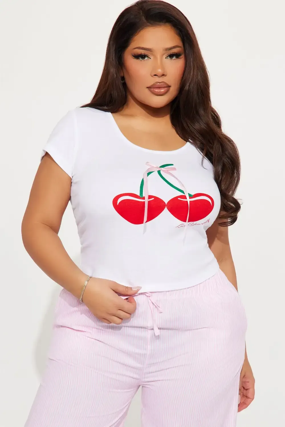 Cherry Season PJ Pant Set - White/Pink