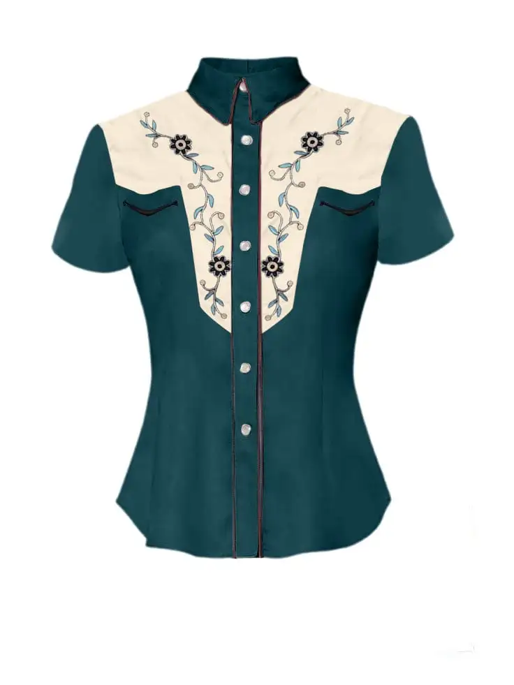 Western Women's Floral Fitted Short Blouse