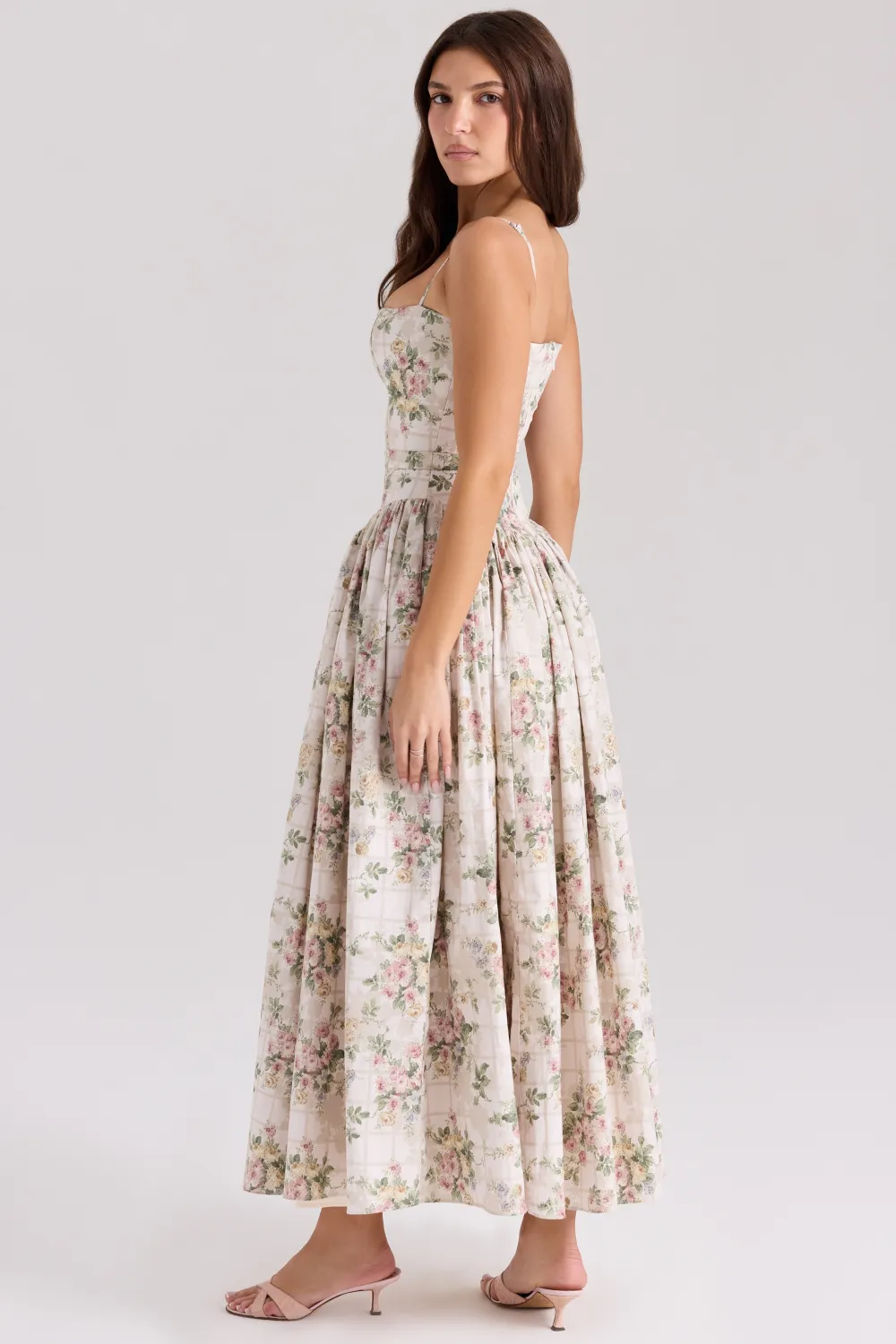 Blue Daisy Print Stretch Cotton Midi Sundress