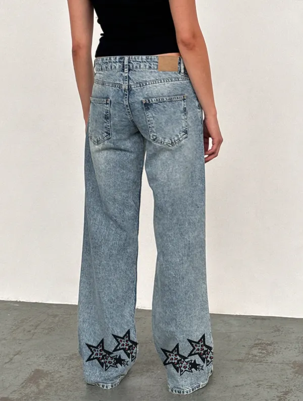 Washed Powder Blue Roomy Extra Wide Low Rise Jeans