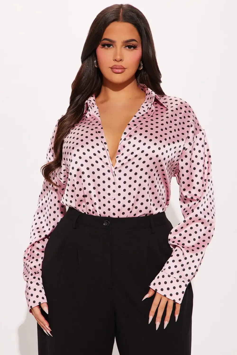 Polka Dot Babe Satin Shirt - Pink/combo