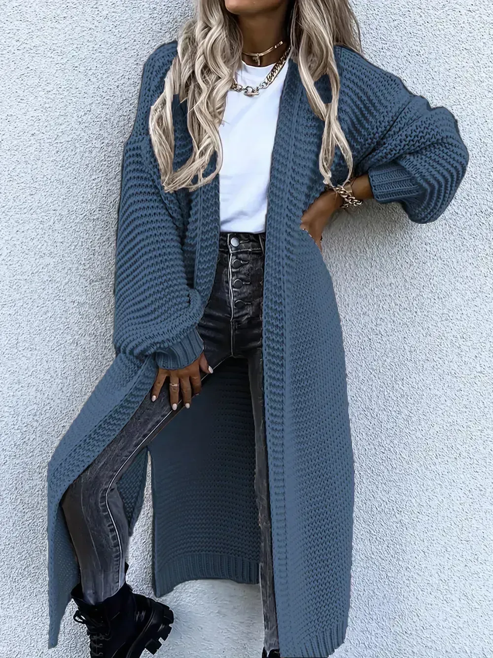 Solid Open Front Side Split Cardigan, Casual Long Sleeve Cardigan For Spring & Fall, Women's Clothing