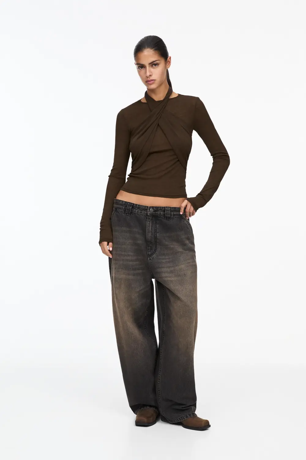 Crossover neckline T-shirt