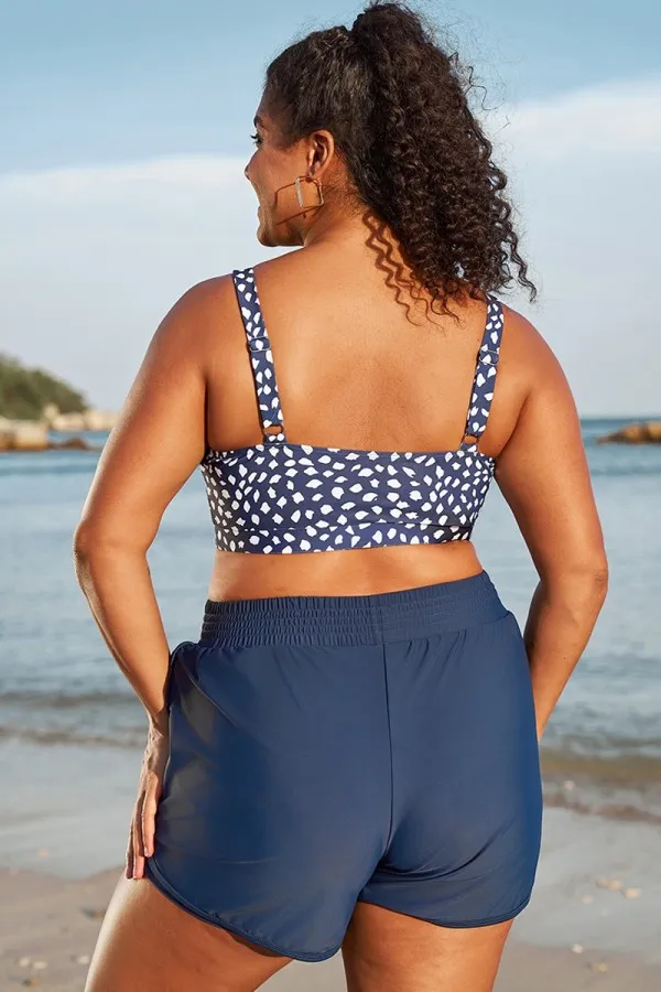 Plus Size Indigo Dot Square Neck Bikini Top
