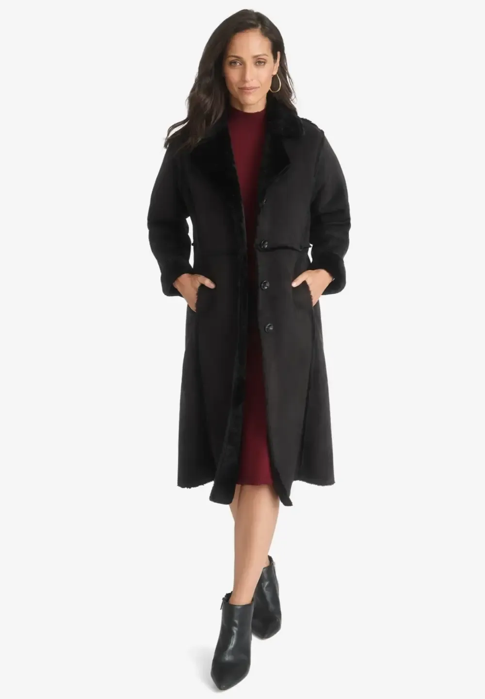 Faux Shearling Midi Coat