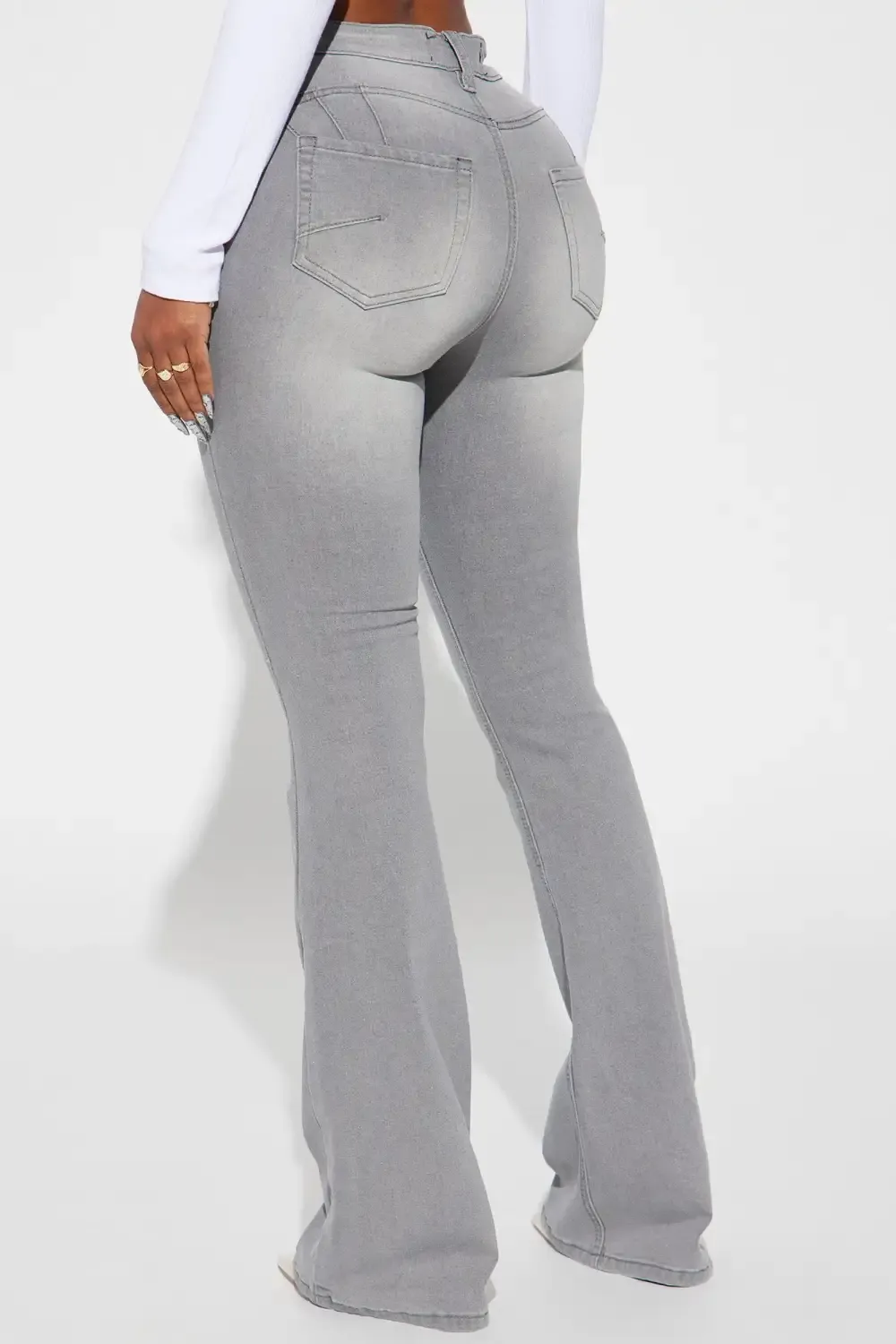 Audrey Booty Lifting Stretch Flare Jeans - Grey