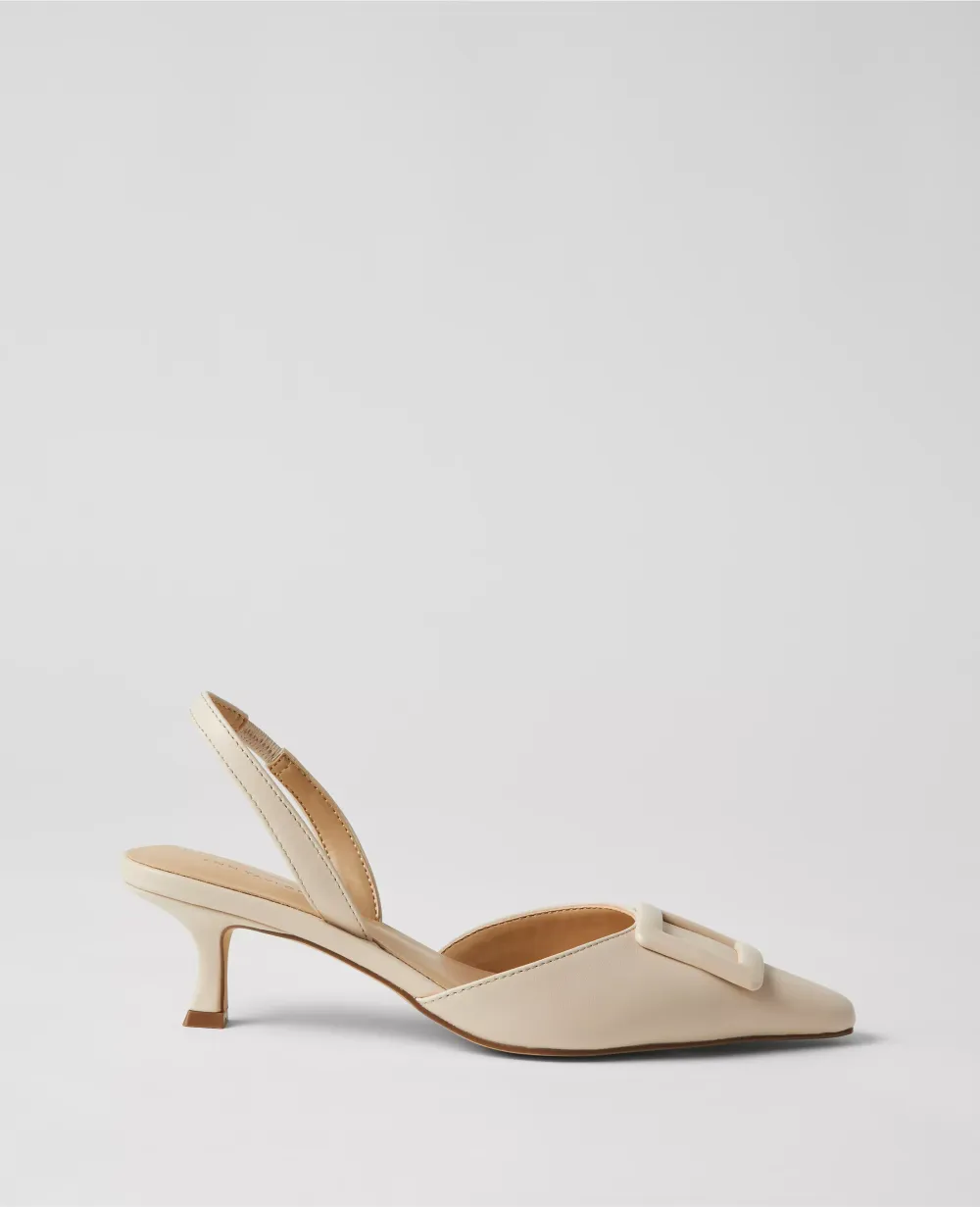 Buckle Pointy Toe Leather Slingback Pumps