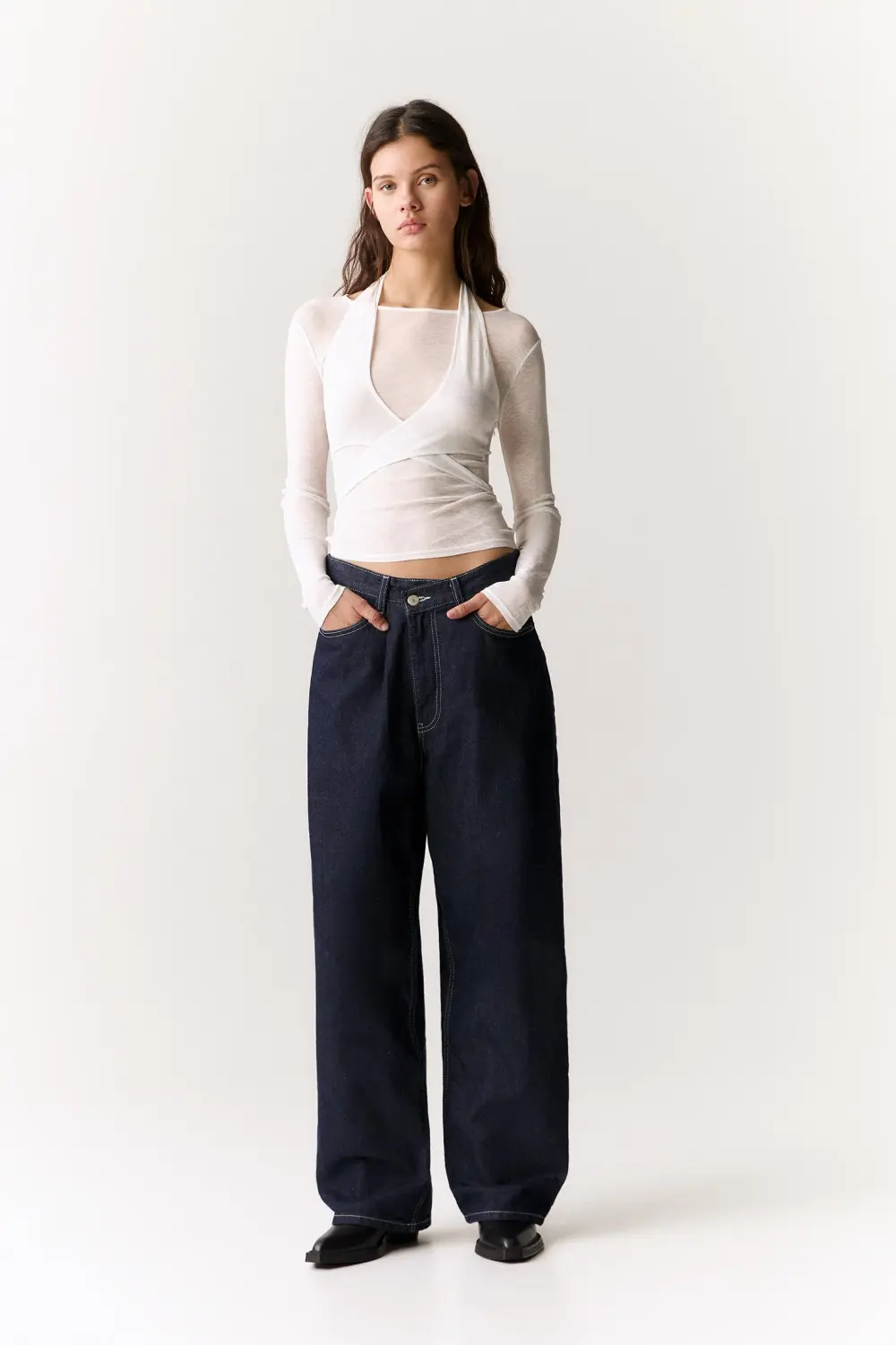 Double-layer top with crossover neckline