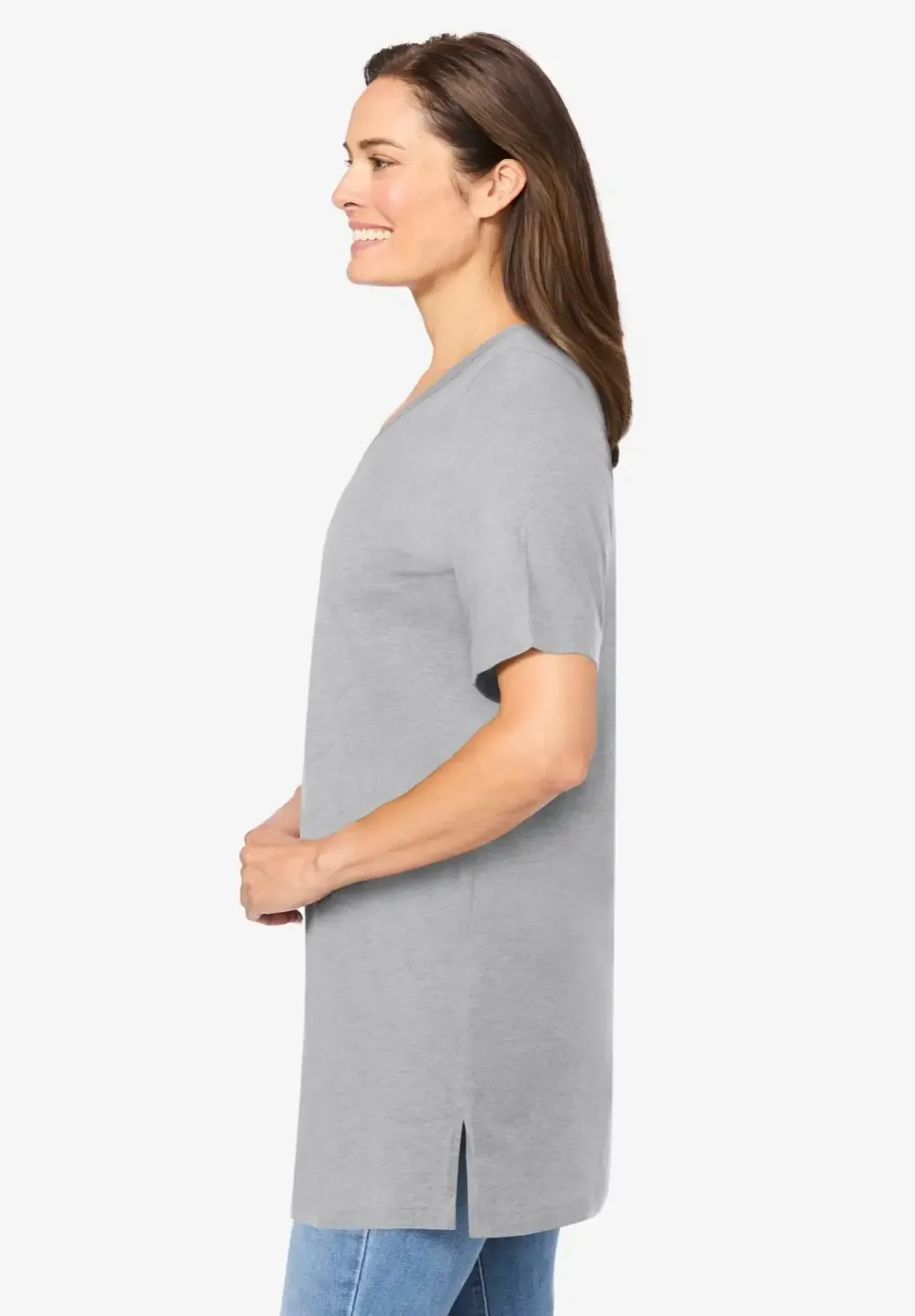 Perfect Short-Sleeve Shirred V-Neck Tunic
