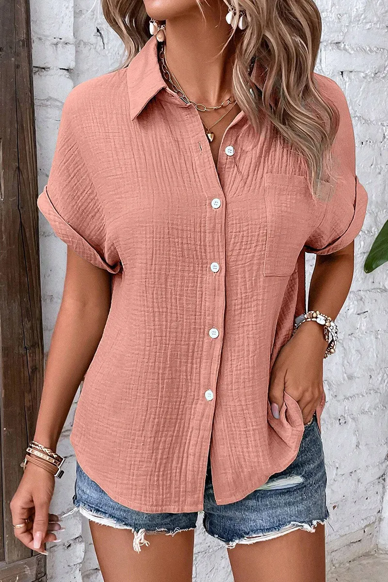 Solid Patch Pocket Roll Sleeve Shirt