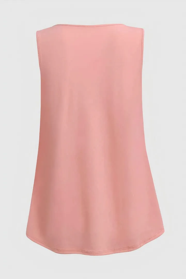 Solid Pleated Square Neck Tank Top