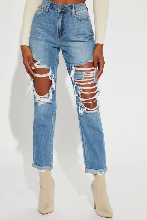 Tall Jax Distressed High Rise Boyfriend Jeans - Light Blue Wash