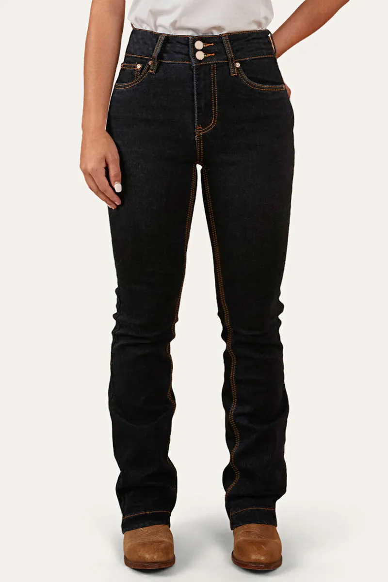 Double Button Stitch Detail High Waist Bootcut Jeans