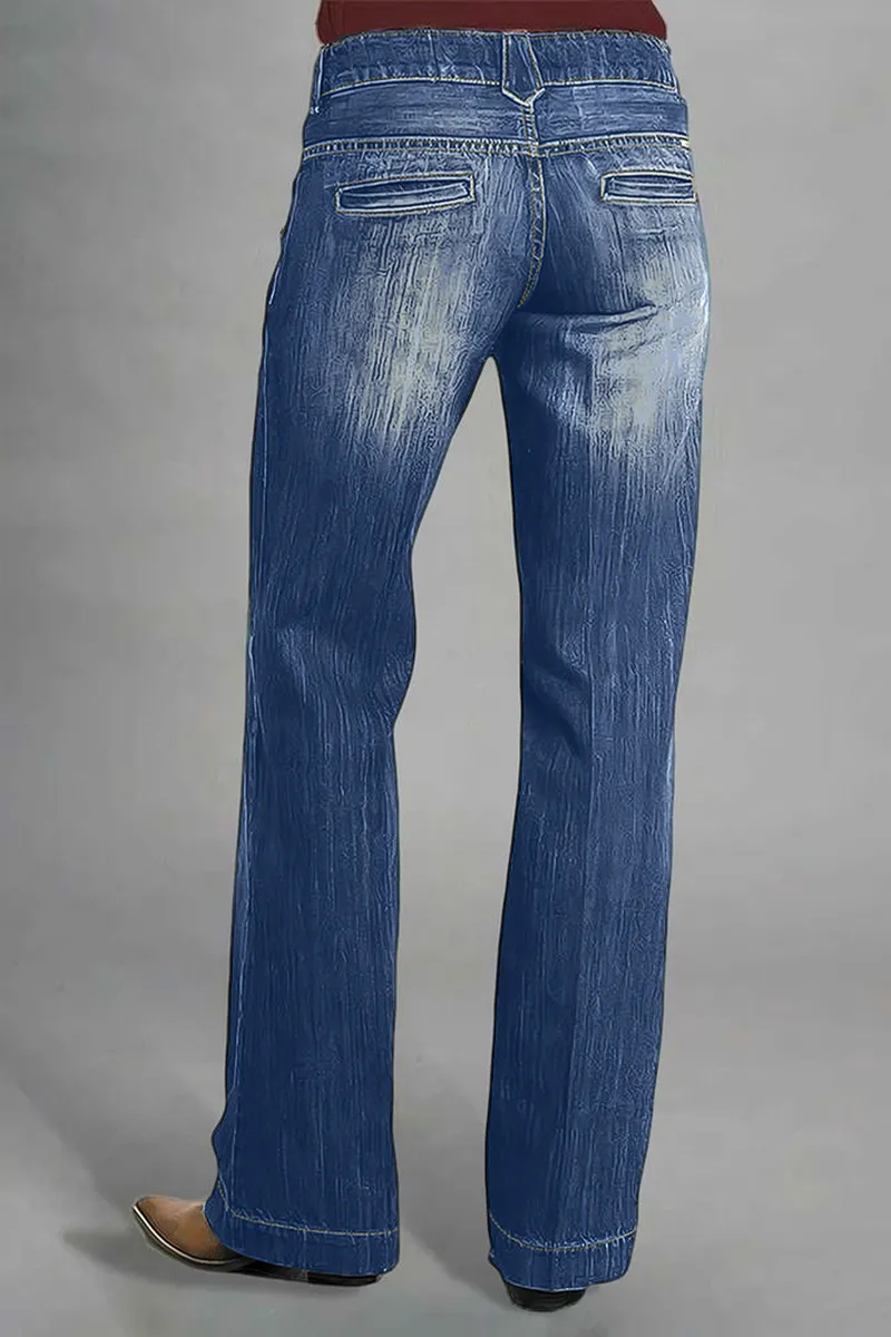 Vintage Oblique Button Mid Waist Straight Leg Jeans