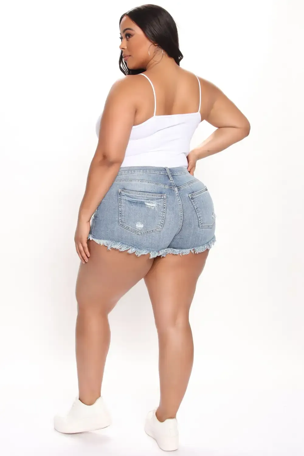 Amberlee Distressed Denim Shorts - Medium Blue Wash