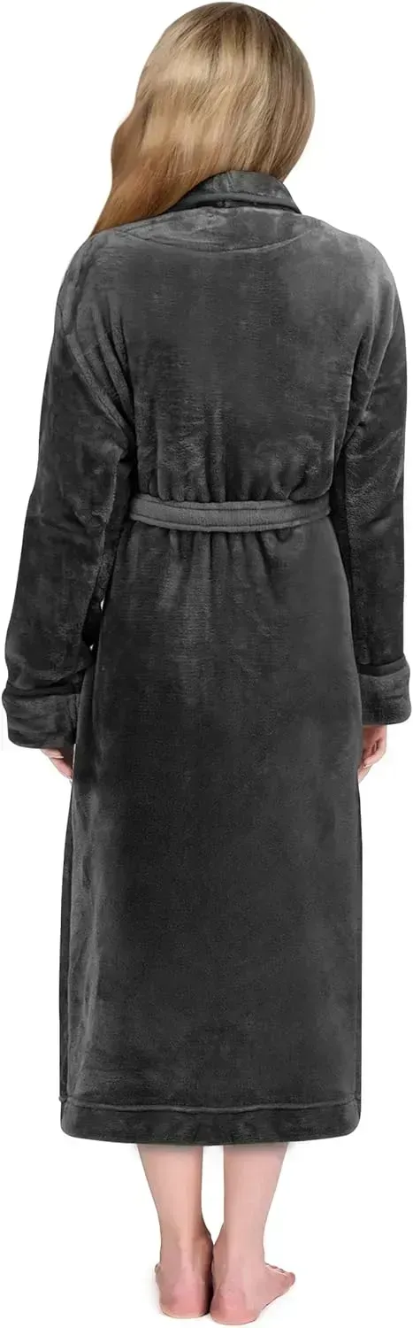 Women Fleece Shawl Collar Bathrobe - Plush Long Robe