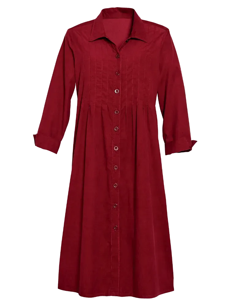 Pintuck Cotton Corduroy Dress