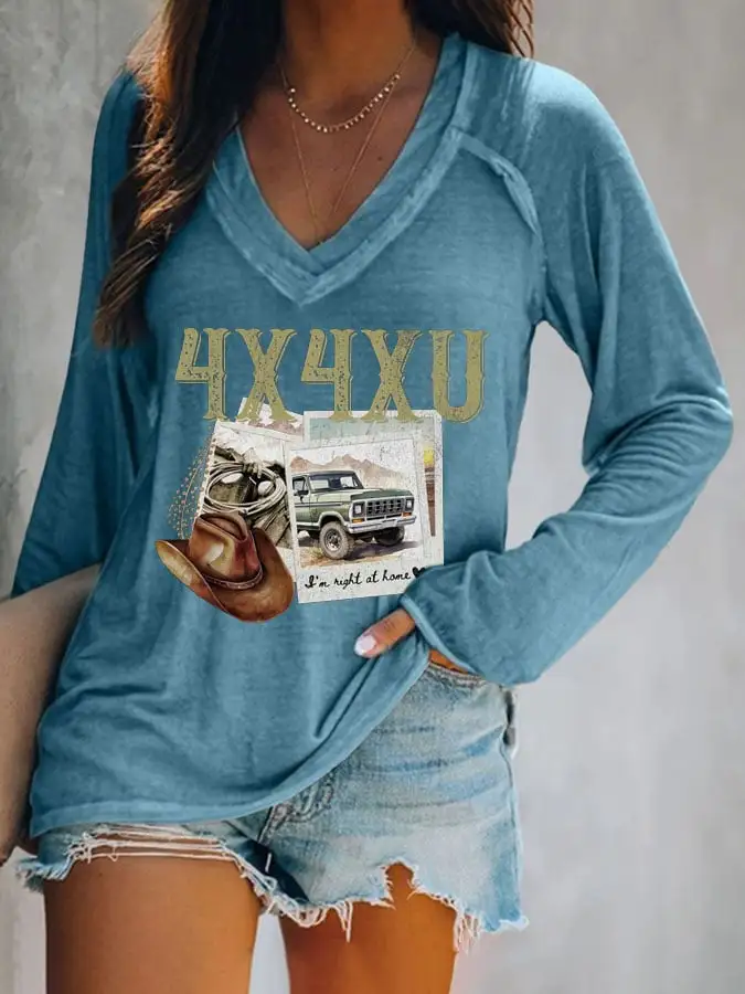 Women's I'm Right At Home Print V Neck T-Shirt